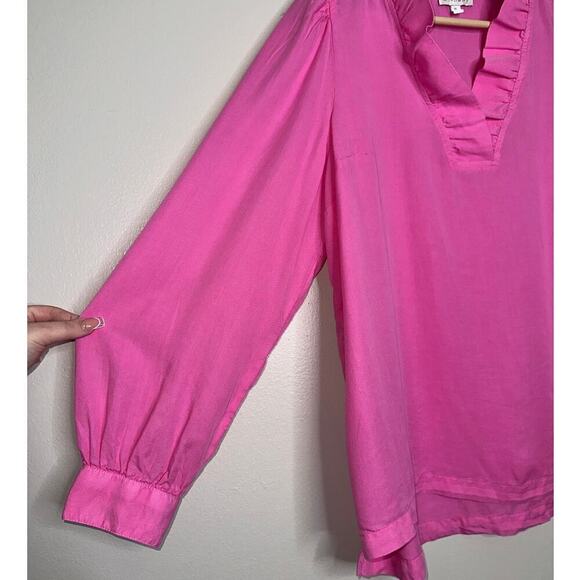 Crown & Ivy Solid Pink Ruffle Neck Long Sleeve Top Size XL Peasant Prep - Picture 2 of 6